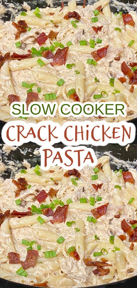 Supper Ideas With Cream Cheese, Chicken And Pasta In Crockpot, Chicken Bacon Ranch Crockpot Recipes, Chicken Bacon Ranch Pasta Crockpot, Chicken And Pasta Crockpot Recipes, Tiktok Crockpot Recipes, Sunday Dinner Ideas Crockpot, Pasta In Crockpot, Crock Pot Chicken Bacon Ranch Pasta