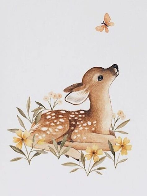 Cute Forest Animals Drawing, Forest Animal Drawings, Cute Deer Drawing, Baby Deer Art, Deer Drawing, Baby Animal Drawings, Deer Illustration, Deer Art, Art Disney