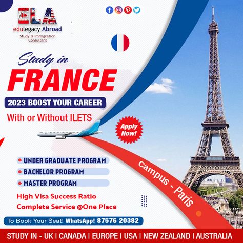 Ready to Boost Your Career in 2023 ?? Great Opportunity to Study in #𝗙𝗥𝗔𝗡𝗖𝗘 🇫🇷 ✅ Schengen Visa - 26+ Countries - 🇮🇪 Campus Paris 🏫 👉🏻Bachelor 👉🏻 Master Program 👉🏻 MBA 📌 Offer Letter in 15 Days 📌 Visa in 30 Days 📌 With or Without IELTS 📌 2 Years Post Study Work Permit 📌 Spouse can apply 📌 Gap acceptable upto 10 Years #studyinfrance #studyabroad2023 #studyabroad #MBAInternational #beststudyabroadconsultant #FranceVisa #Francework #StudyAbroadConsultants #intake2023#ilets Travel Brochure Design, Azerbaijan Travel, Schengen Visa, Offer Letter, Work Permit, Graphic Design Brochure, Travel Visa, Food Poster Design, Design Brochure