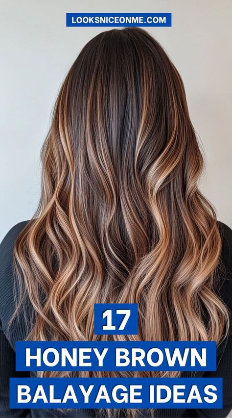 Explore these 17 honey brown balayage ideas for a radiant and sophisticated look. The blend of warm honey tones with rich browns creates a beautiful, natural effect that adds depth and dimension, perfect for brunettes looking to refresh their style. Honey Brown Balayage, Warm Hair Color, Balayage Ideas, Warm Balayage, Honey Balayage, Sun Kissed Hair, Brunette Balayage, Brown Balayage, Balayage Brunette