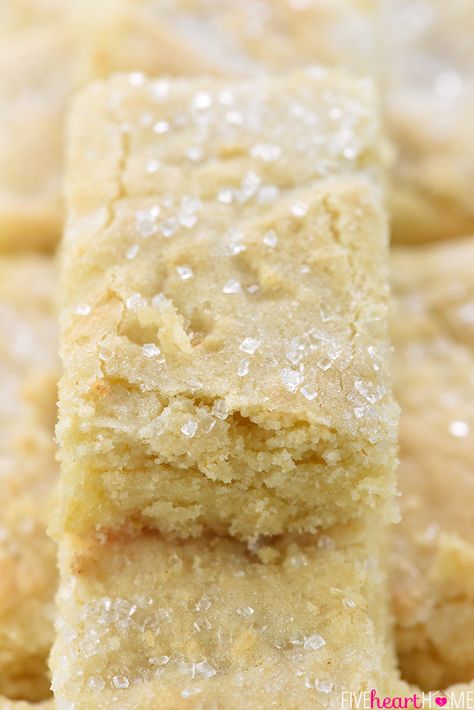 Lemon Sugar Cookie Bars ~ flavored with lemon zest and topped with crunchy sparkling sugar for a sunny, yummy, easy-to-make treat! | FiveHeartHome.com Lemon Sugar Cookie Bars, Thick Lemon Bars, Bar Cookies 9x13, Sunny’s Easy Sunshine Lemon Bars, Simplicity And A Starter Lemon Bars, Lemon Bars 9x13 Pan, Lemon Bars Sally’s Baking, Lemon Sugar Cookie, Lemon Treats