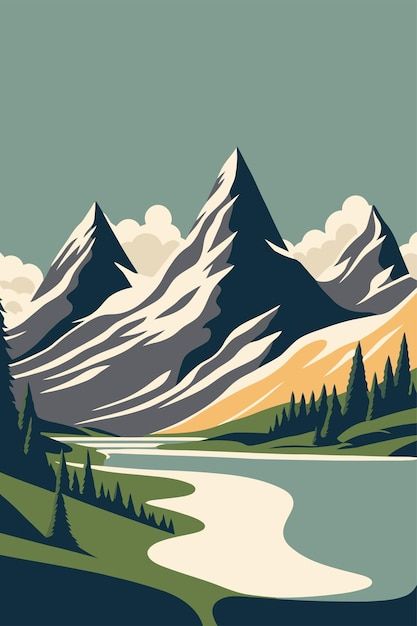 Picture Of Mountains, Mountain Landscape Illustration, Landscape Graphic Design, Hill Illustration, Jumble Sale, Bar Reception, Europe Switzerland, Village Drawing, Vector Mountain