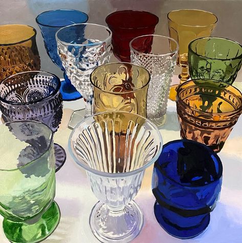 Rainbow Glassware, Chunky Bar, Colorful Bar, Retro Glassware, Glassware Vintage, Vintage Wine Glasses, Bar Glasses, Colored Glassware, Glasses Drinking