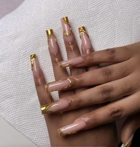 Gold Style Nails, Tulum Birthday, Gold Acrylic Nails, Long Square Nails, Zebra Nails, Tapered Square Nails, Acrylic Toe Nails, Acrylic Toes, Brown Acrylic