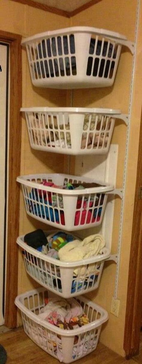 Laundry Storage Solutions, Thermal Clothing, Room Storage Diy, Basement Laundry, Laundry Closet, Laundry Area, Laundry Baskets, Small Laundry Rooms, Small Laundry Room