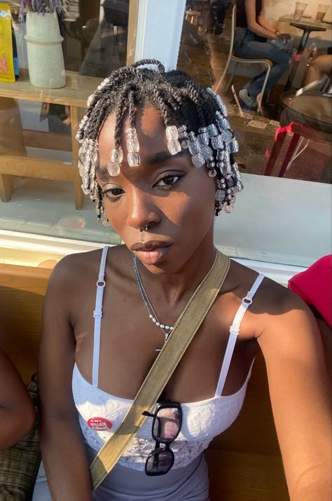 Short Hair Beads, Short Braids For Black Women With Beads, Very Short Locs Hairstyles Starter, Short Braid Hairstyles, 4c Natural Hairstyles Short, Short Braid, Loc Ideas, Natural Hair Pictures, Hair Projects