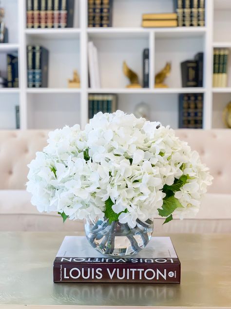 "This premium real touch hydrangea flower arrangement features large real touch white hydrangeas.  The arrangement looks timeless, elegant and realistic that one cannot tell the different with fresh flower arrangement.  Handmade with care in US by Flovery's 20+ years experienced floral designers.  Flovery's flowers design not only give the fresh natural look and touch real  but also are a special piece of Art for your happy house.  Flovery's finest luxury real touch artificial flowers!  Look rea White Hydrangea Centerpiece, Hydrangea Flower Arrangement, White Hydrangea Centerpieces, French Hydrangea, Fresh Flower Arrangement, Hydrangea Flower Arrangements, Large Hydrangea, White Flower Arrangements, Hydrangea Centerpiece