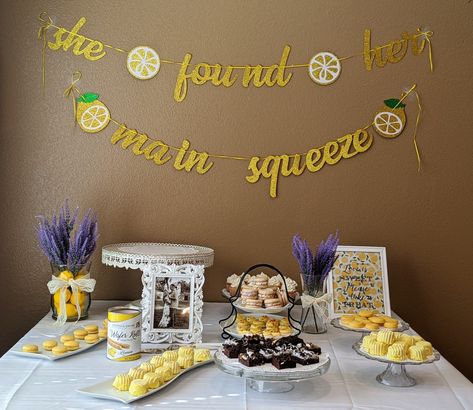 Lemon Lavender Bridal Shower Theme, Lemon And Lavender Bridal Shower Ideas, She Found Her Main Squeeze Bridal Party, Lemon Themed Party, She Found Her Main Squeeze, Found Her Main Squeeze, Lemon Themed Bridal Shower, Hunting Wedding, Lemon Theme