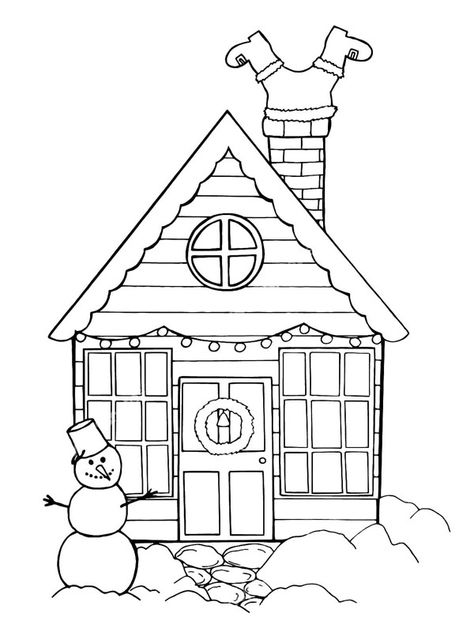 Christmas Houses Drawings, Christmas House Drawing, Draw Christmas, House Colouring Pages, Christmas Houses, Tutorials Drawing, China Painting, House Drawing, Christmas Drawing