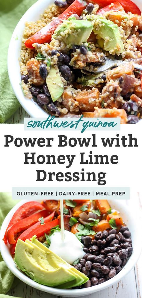 Quinoa Power Bowl, Southwest Quinoa, Plant Based Diet Meals, Power Bowl Recipe, Clean Eating Vegetarian, Honey Lime Dressing, Healthy Avocado, Healthy Bowls Recipes, Power Bowl