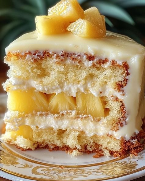 Hawaiian Pineapple Cake 😍🍍 This tropical pineapple cake is moist, flavorful, and perfect for any occasion. With its sweet pineapple and coconut flavors, it’s a real crowd-pleaser! Ingredients: For the Cake: 2 cups all-purpose flour 1 ½ teaspoons baking powder ½ teaspoon baking soda ¼ teaspoon salt ½ cup unsalted butter, softened 1 cup granulated sugar 2 large eggs 1 cup crushed pineapple, drained ½ cup shredded coconut 1 teaspoon vanilla extract ½ cup buttermilk For the Pineapple Glaze: ... Hawaiian Pineapple Cake, Apple And Berry Crumble, Cake Pineapple, Pineapple Glaze, Pineapple Wedding, Tropical Desserts, Pineapple And Coconut, Pineapple Desserts, Gateaux Cake