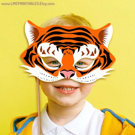 Halloween Costume Animal, Mask Printable, Animal Halloween Costumes, Tiger Costume, Tiger Mask, Jungle Safari Party, Diy Costumes Kids, Party Masks, Masks Crafts