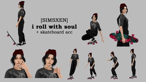 Poses Skateboard, Skateboarding Poses, Ts4 Poses, Sims 4 Patreon, 4 Poses, Skateboard Accessories, Group Poses, Sims Ideas, Sims4 Cc