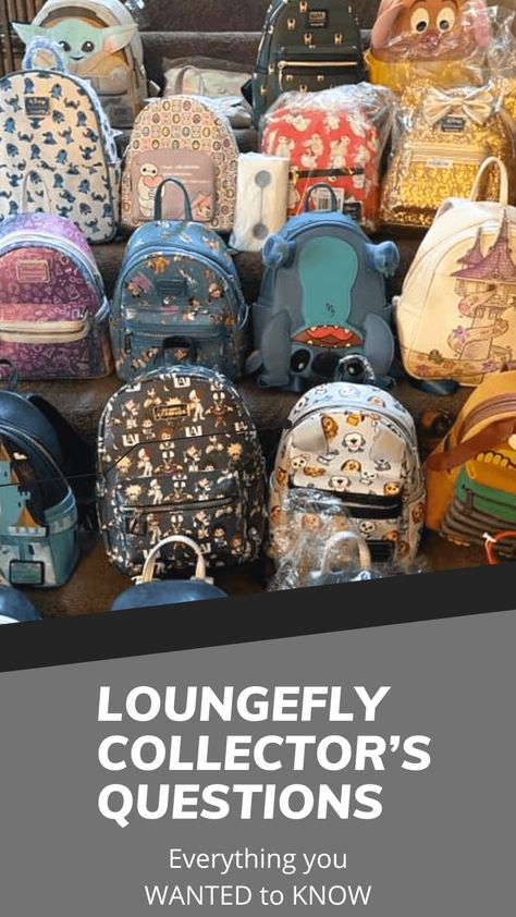 Loungefly Collector's Questions - Everything you wanted to know Loungefly Bag Display, Loungefly Display Ideas, Disney Loungefly Backpack Display, Lounge Fly Backpack, Loungefly Bag, Bag Display, Popular Bags, Question Everything, Heart Logo