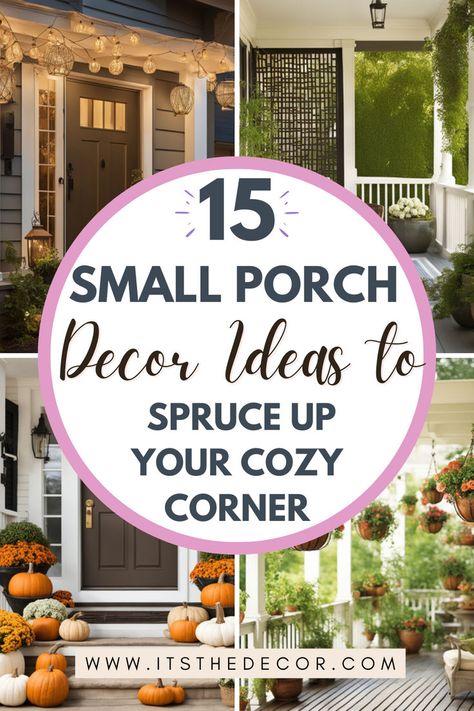 An inviting small porch beautifully decorated with cozy seating, vibrant planters, and decorative accents, showcasing creative ideas to enhance a compact outdoor space. Small Front Porch Seating, Porch Seating Ideas, Front Porch Seating Ideas, Small Porch Decor, Porch Seating, Front Porch Seating, Small Porch Ideas, Small Patio Decor, Small Porch