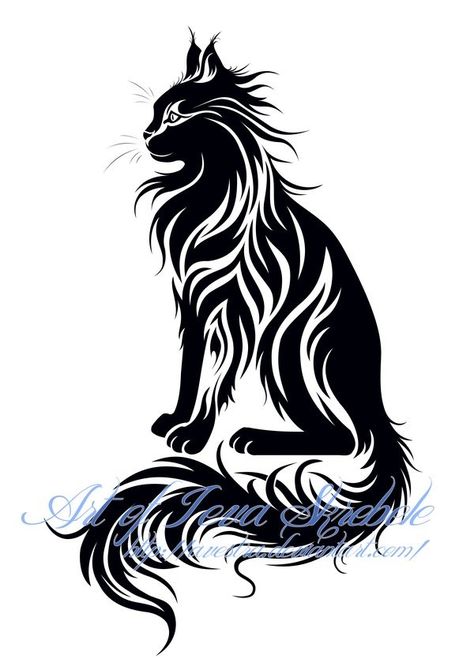 Maine Coon Cattoo idea Hase Tattoos, Silhouette Chat, Tatoo 3d, Cat Moon, Cat Tattoo Designs, Tattoo Cat, Image Chat, Cat Silhouette, Dessin Adorable