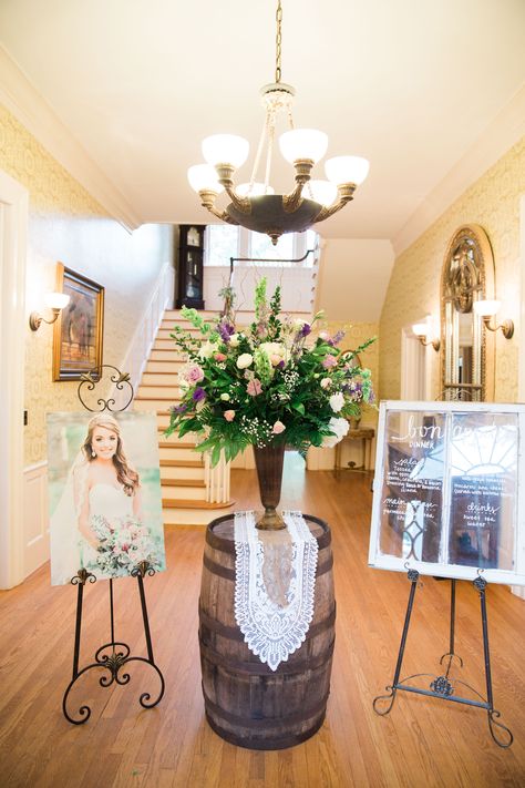 whiskey barrel - window pane menu - bridal portrait display - Duncan Estate wedding www.DuncanEstate.com Bridal Portrait Ideas Unique, Bridal Portraits Indoor, Must Have Wedding Pictures, Bridal Portraits Outdoor, Bride Pictures, Bride Photography Poses, April Wedding, Rustic Bridal, Bride Photography