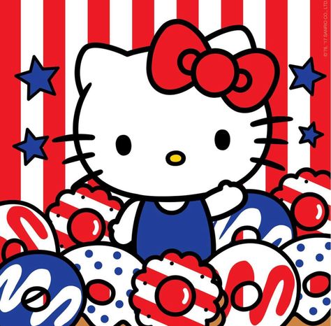 A Very Patriotic Hello Kitty Hello Kitty Cafe Truck, Cafe Truck, July Hello, 4th Of July Wallpaper, Kawaii Cat Drawing, Images Hello Kitty, Kitty Pictures, Kitty Cafe, Patriotic Art