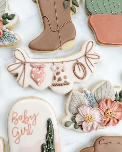 A Little Cowgirl Is On Her Way, Desert Cookies, Cowgirl Baby Shower Theme, Prairie Wildflowers, Traditional Cowgirl, Lindsay Johnson, Western Baby Girls, Cowgirl Cookies, Summer Baby Shower Themes