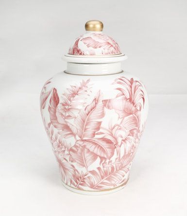 Bay Isle Home Kevern Porcelain Ginger Jar | Wayfair Coral Home Decor, Jar Collection, Rose Bay, Interior Lighting Ceiling, Temple Jar, French Paris, Leaf Patterns, China Cabinets, Parasol Base