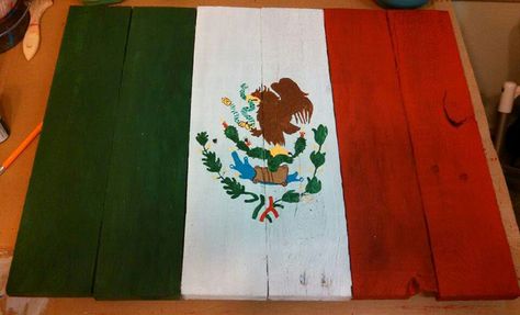 Mexico flag painted on barnwood Mexico Flag Painting, Mexican Flag Painting, Flag Painting, Board Painting, Mexican Flag, Mexican Flags, Mexico Flag, Room Stuff, Painted Boards