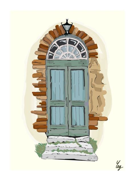 Door drawing, illustration Door Drawing Aesthetic, Door Illustration Drawings, Front Door Drawing, Wall Doodle, Terrace Door, Easy Drawing Ideas For Beginners, Door Illustration, Door Drawing, Odyssey Art