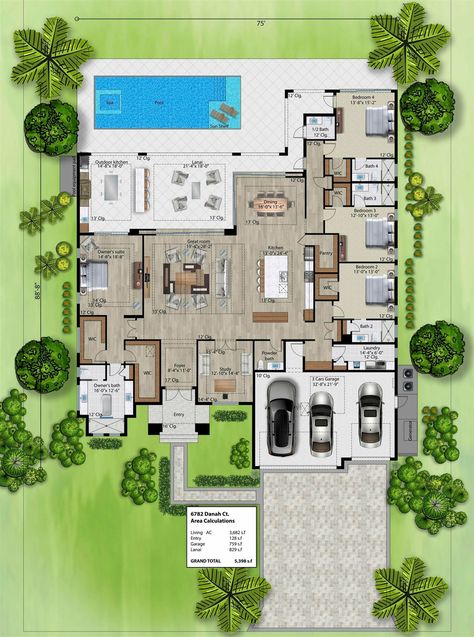 Bali Villa Floorplan, Beach House Floor Plans, Modern Bungalow House Design, Florida House Plans, Modern House Floor Plans, Farmhouse Floor Plans, Coastal House Plans, Sims 4 House Plans, Free House Plans