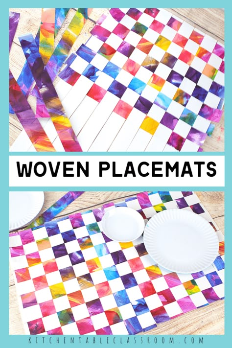 how to make woven paper placemats Paper Woven Placemat, Hand Woven Placemats Patterns, Middle School Weaving Projects, Ahg Woven Theme, Ahg Woven, Paper Placemats Ideas, Weaving With Kids, Paper Weaving Art, Christmas Unit Study