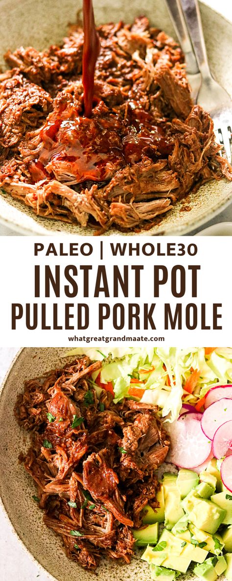 Pork Mole Recipe, Pork Mole, Whole30 Pulled Pork, Instant Pot Bbq Pulled Pork, Pulled Pork Instant Pot Recipe, Paleo Pulled Pork, Low Carb Pulled Pork, Easy Pulled Pork Recipe, Whole30 Instant Pot