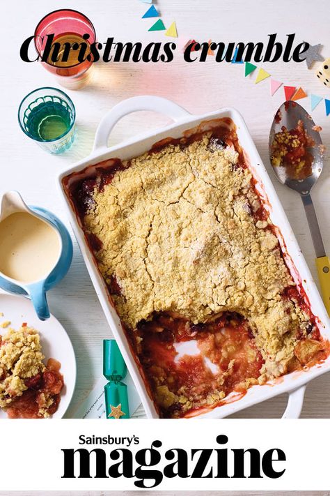 Topped with boozy brandy butter, this apple and cranberry Christmas crumble is ready to party Christmas Crumble Recipe, Christmas Crumble, Bulk Meals, Cranberry Apple Crumble, December Inspiration, Rhubarb Crumble Recipes, Brandy Butter, Baking Corner, Christmas Bakes