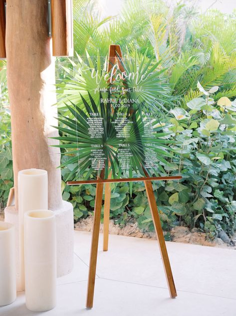 Glass Wedding Seating Chart, Mayakoba Mexico, Mexico Beach Wedding, Rosewood Mayakoba, Mexico Beach Weddings, Green Wedding Decorations, Tropical Destination Wedding, Tropical Wedding Inspiration, Fiesta Tropical