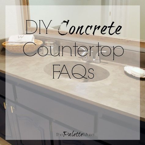 All the Frequently Asked Questions about my DIY Concrete Countertops Diy Concrete Overlay Countertops, Diy Concrete Countertop Overlay, Concrete Bathroom Countertops, Faux Concrete Vanity Top, Skim Coat Concrete Countertops, Concrete Countertops Upkeep, Modern Farmhouse Bathrooms, New Kitchen Countertops, Kitchen Countertops Ideas