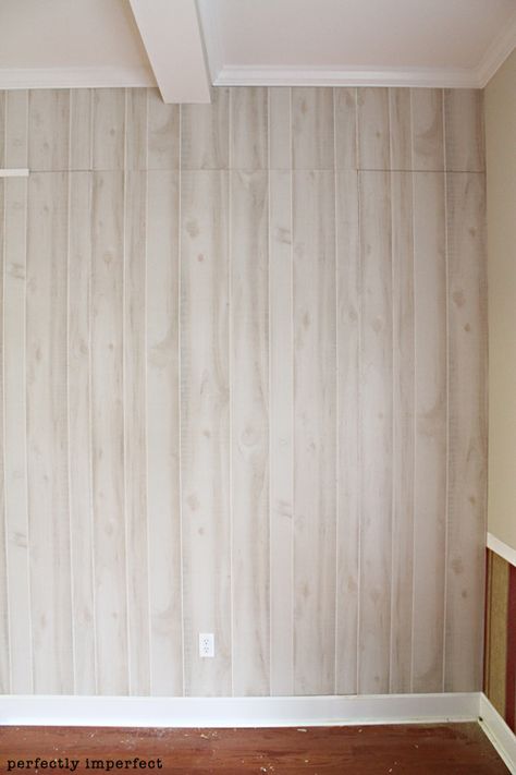 In love with this white wash paneling.  Will be doing this in our future home! Faux Wood Paneling, Painting Paneling, Wood Paneling Makeover, Paneling Makeover, Painting Wood Paneling, Build A Table, Plank Walls, Painted Paneling, Bedroom Remodel