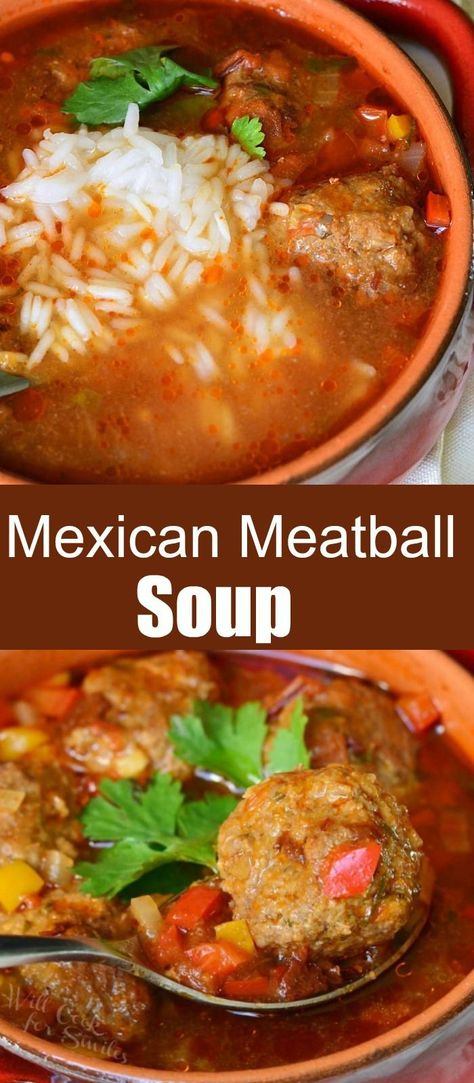 Easy One Pot Soup, Mexican Meatball Soup Albondigas, Meatloaf Soup, Albondigas Soup Recipe Mexican, One Pot Soup, Albondigas Soup Recipe, Rice Mexican, Mexican Meatball Soup, Mexican Meatballs