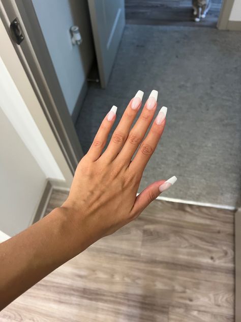 Coffin White French Tip, White French Coffin, French Coffin Nails, Classic French Nails, Coffin French Tip, French Coffin, Coffin French, Builder Gel Nails, White French Tip