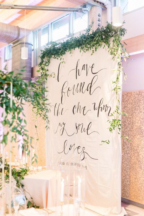 Wedding Quote Backdrop Behind Sweetheart Table in White and Greenery Terracotta And Gold Wedding, Romantic Colors Palette, Orange Bridesmaid, Wedding Quote, Sweetheart Table Wedding, Orange Bridesmaid Dresses, Wedding Backdrops, Tampa Wedding, Wedding Vendor