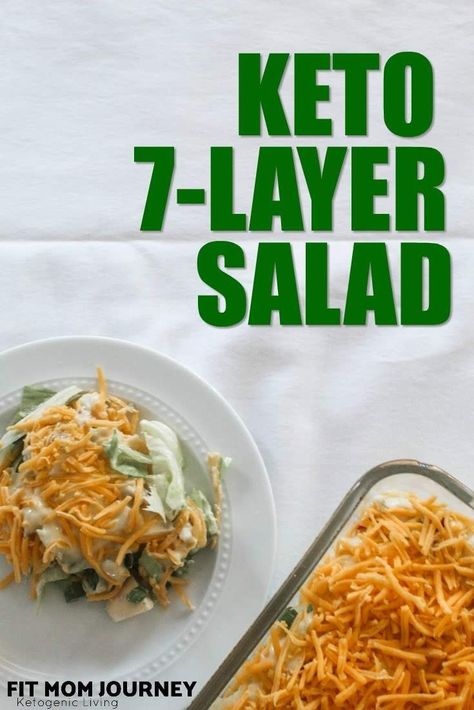 A Keto 7 Layer Salad you can assemble in minutes and leave in the refrigerator overnight before serving! Perfect for crowds, family get togethers, and holidays! #easter #ketorecipes #ketogenic Keto 7 Layer Salad, Bagel Dogs, Keto Bagel, Keto Cream Cheese Pancakes, 7 Layer Salad, Layer Salad, Seven Layer Salad, Keto Salads, Keto Sides