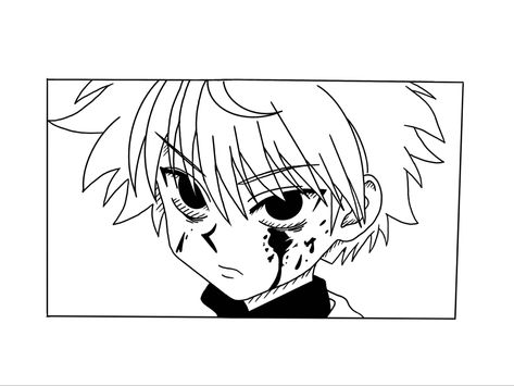 Hunter X Hunter Manga Panels Killua, Gon X Killua Tattoo Design, Hunter X Hunter Killua Tattoo Design, Hxh Killua Tattoo, Hxh Manga Killua, Anime Tattoo Template, Hxh Lineart, Hxh Tattoo Ideas Killua, Anime Outline Tattoo