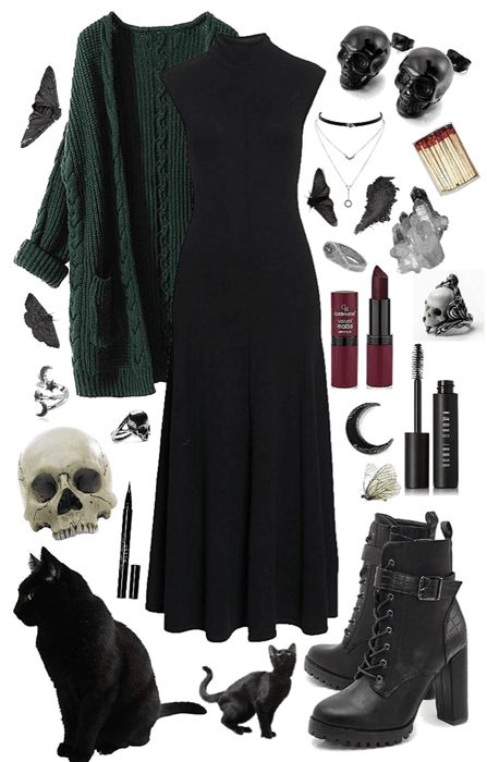 All Black Witch Outfit, Green Witch Outfit Modern, Witchy Aesthetic Clothing, Modern Witch Clothes, Witch Fashion Modern, Witchy Everyday Outfits, Witches Of East End Outfits, Witchy Clothes Aesthetic Modern, Halloween Work Outfit Ideas