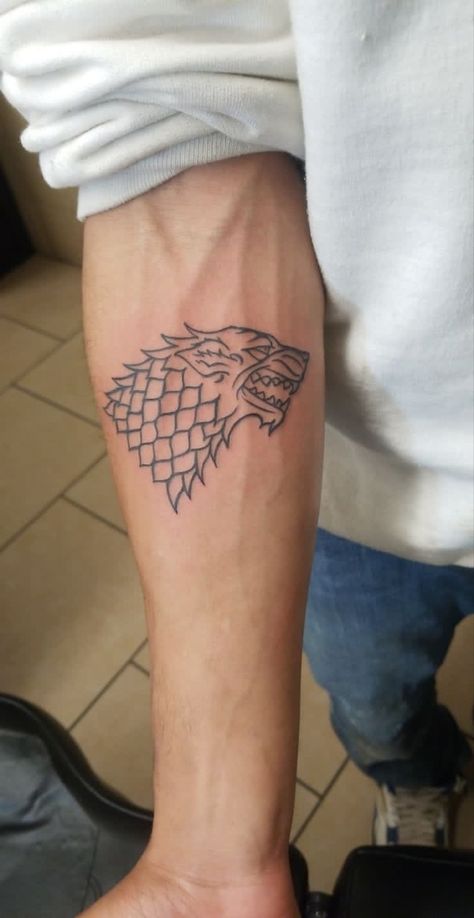 Stark Wolf Tattoo, Game Of Thrones Wolf Tattoo, Winter Is Coming Tattoo, Stark Tattoo Game Of Thrones, House Stark Tattoo, Jon Snow Tattoo, Got Tattoo, House Stark Sigil, Stark Sigil