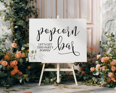 Popcorn Bar, Let's Get This Party Poppin, Modern Minimalist Wedding Signs, Wedding Signage, Popcorn Table Sign, Wedding Sayings, Decor Print Popcorn Table, Wedding Sayings, Table Sign Wedding, Popcorn Bar, Signs Wedding, Modern Minimalist Wedding, Wedding Prints, Table Sign, Wedding Quotes