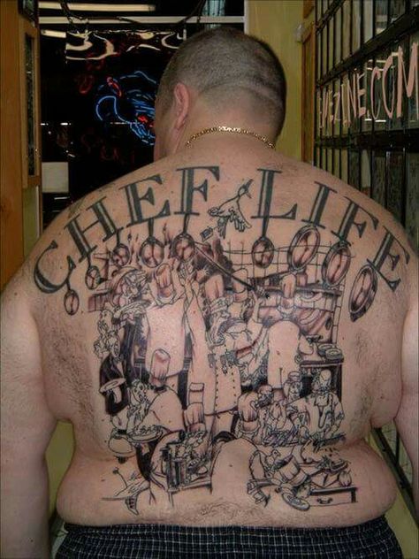 Chef life Chef Life Tattoo, Cook Tattoo, Chef Tattoo, Gang Tattoos, Pig Tattoo, Knuckle Tattoos, Awesome Tattoo, Kitchen Design Color, 25 Hours