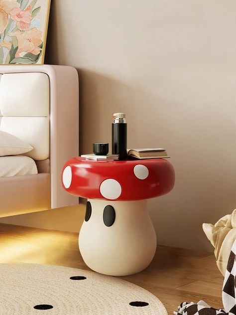 MUSHROOM Bedside Table, Amanita Muscaria Bedside Table, Fairycore, Kawaii Bedside Table Mushroom Furniture Diy, Mushroom Aesthetic Room, Funky Bedside Table, Mushroom Furniture, Mushroom Bedroom, Table Statue, Stool Coffee Table, Fairytale Bedroom, Furniture Design Sketches