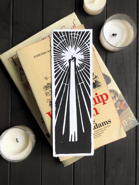 Linocut Bookmark, Reading By Candlelight, Exhibition Display Design, Linoleum Print, Lino Art, Hand Carved Stamps, Stamp Carving, Linocut Art, Artist Alley