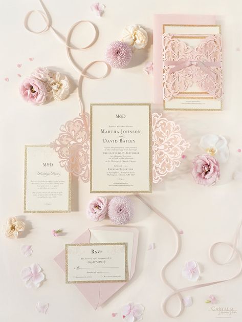 Wedding Invitations Collections – Cartalia Pink And Gold Wedding Invitations, Luxurious Invitation, Gold And Pink Wedding, Gatefold Invitation, Invitation Wedding Card, Wedding Motif, Glitter Rosa, Pink And Gold Wedding, Glitter Invitations