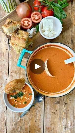 2.2M views · 1.4K reactions | Slow-Roasted Tomato Soup with Rosemary Focaccia 

#recipe on my website - link in bio

My lovely new cast iron pot was sent to me by @saveurselects_uk and is a prsample 

#soup #focaccia #comfortfood #winter #feta | Dominic Franks | Art Music · January Dominic Franks, Soup With Rosemary, Rosemary Focaccia, Slow Roasted Tomatoes, Focaccia Recipe, Roasted Tomato Soup, Cast Iron Pot, Roasted Tomato, Tomato Soup