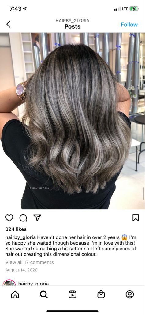 Incorporate Grey Hair, Ashy Brown Grey Hair, Dark Brown And Ash Blonde Balayage, Dark Hair To Ash Blonde, Medium Brown Hair With Grey Highlights, Dark Brown With Gray Highlights, Chic Grey Hair, Brunette Grey Balayage, Medium Brown Hair With Gray Highlights