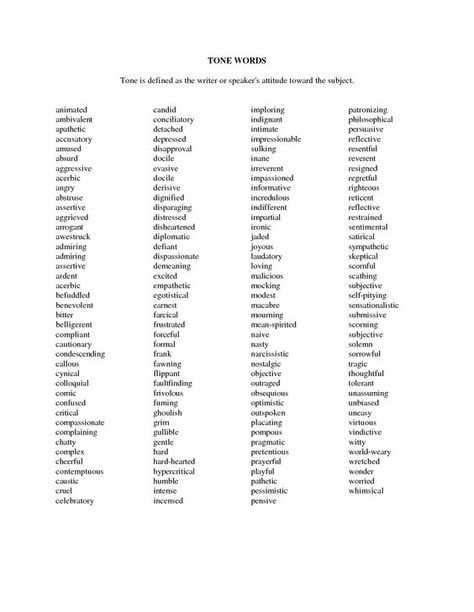 TONE: Here is a long list of words that we can use to describe a writer's tone.: Word Lists For Writers, Mood Words, Advance English, List Of Adjectives, Tone Words, List Of Words, Made Up Words, Common Core Ela, Growth Mindset Posters