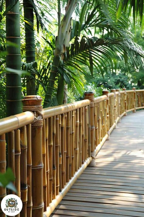 25 Awesome Deck Railing Ideas for Your Backyard Deck Bamboo Walkway Pathways, Circular Bamboo Structure, Bamboo Panels Forest, Deck Railing Ideas, Railing Ideas, Deck Railing, Backyard Deck, Deck Railings, Outdoor Retreat