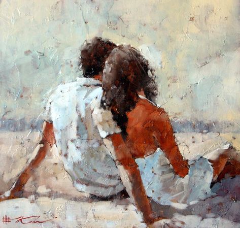 Andre Kohn Painting, Andre Kohn Art, Andre Kohn, Art Amour, Mary Martin, Romantic Paintings, Couple Painting, Romance Art, Romantic Art